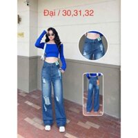 Quần baggy jean nữ dáng dài mẫu rách ống suông size đại