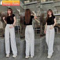 Quần baggy jean nữ dáng dài ống suông màu trắng