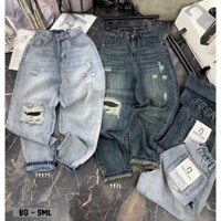 Quần Baggy Jean Nữ Dáng Dài Lưng Thun Mẫu Rách Kiểu