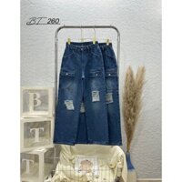 Quần Baggy Jean Nữ Dáng DàiTúi Hộp Mẫu Rách Lưng Cao 2 Màu