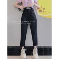 Quần baggy jean nữ đen nắp túi