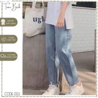 Quần baggy jean nữ lai tưa màu xanh đá basic - 003
