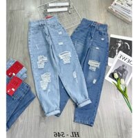 Quần baggy jean nữ lưng cao tôn dáng cá tính phối rách xước thời trang cao cấp MS546