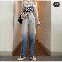 Quần baggy jean nữ , lưng cao ống rộng, loang 2 màu hot trend 2022