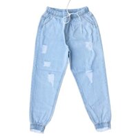 Quần Baggy Jean Nữ Lưng Thun Mẫu Rách Tua Lai Siêu Xinh