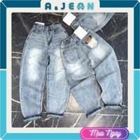 Quần baggy jean nữ lưng thun rách trơn gối phối rách túi sau mác da, quần bò | A&JEAN STORE