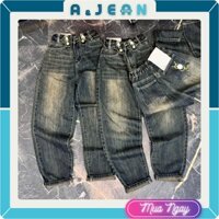 Quần baggy jean nữ lưng thun thêu chữ túi sau trơn | AJEAN STORE