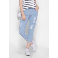 Quần Baggy Jean Nữ Mẫu Rách Xăn Lai Lưng Thun Dành Cho Bạn Gái Từ 35-70kg