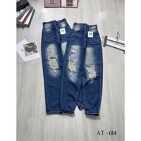 Quần baggy jean nữ màu xanh rách hai bên gối - Quần jean nữ ống đứng lưng cao không co giãn mẫu mới TH614