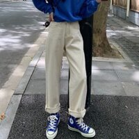 Quần Baggy Jean Nữ Ống Rộng Kaki