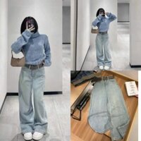 Quần Baggy Jean Nữ, Quần Ống Rộng Cạp Cao Kèm Đai Nâu Chất Đẹp, Không Kén Dáng, Mặc Siêu Xinh d162