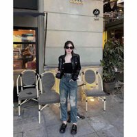 Quần baggy jean nữ rách gối tua rua hai bên cá tính Lê Huy Fashion MS 360