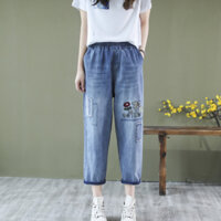 Quần baggy jean nữ thêu hoa