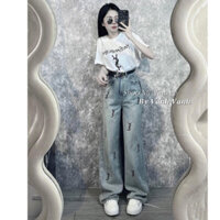 Quần Baggy Jean Ống Suông Nữ Thêu SYL  Hottrend 2024
