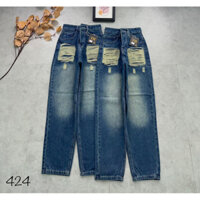 Quần baggy Jean Rách Có Lót 3 màu xanh đậm - xanh nhạt - đen xám quần dài 92cm chất jean cotton mềm không giãn