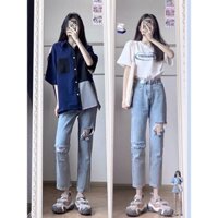 Quần baggy Jean rách ô phong cách Hàn Quốc chuẩn form.