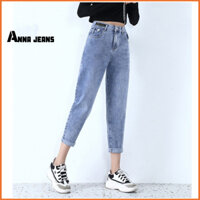 Quần baggy jeans nữ Anna form rộng lưng thun gắn mạc đen ulzzang phong cách hàn quốc trẻ trung năng động cá tính
