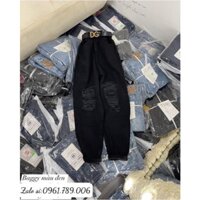 Quần Baggy Jeans Nữ Lưng Cao Rách Nhiều