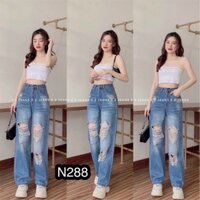 QUẦN BAGGY JEANS NỮ ỐNG RỘNG LƯNG CAO RÁCH