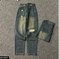Quần Baggy jeans Nữ Rách Gối - Lưng cao - Tôn Dáng - dài 95cm chất jean mềm dày không giản 3363