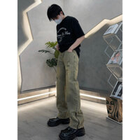 QUẦN BAGGY JEANS ỐNG RỘNG PHỐI ZIP VÀNG XANH FORM UNISEX NAM NỮ (hình chụp thật)