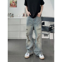 QUẦN BAGGY JEANS ỐNG RỘNG RÁCH TƯA 1011 FORM TO UNISEX NAM NỮ (hình chụp thật) - Hàng mới về