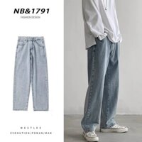 QUẦN BAGGY JEANS ỐNG RỘNG XANH NƯỚC - CHẤT LIỆU JEANS COTTON CO GIÃN