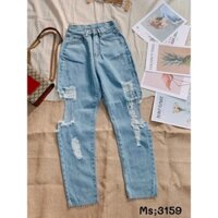 Quần Baggy Jeans Rách Cá Tính Lưng Cao