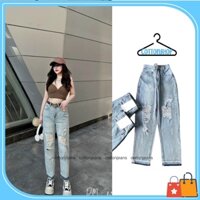 Quần baggy jeans rách gối, quần baggy lai wash phối màu xanh nhạt (CT280)