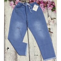 quần baggy jeans suông lưng thun lai tua nữ < 55kg