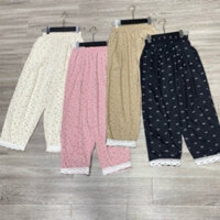 Quần Baggy Kaki Hoạ Tiết Hoa Nhí Phối Chân Ren  - Quần Nữ Baggy Hoa Nhí Cách Điệu phối Ren rất Đẹp -Olivia