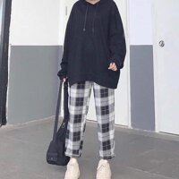 Quần baggy kẻ caro nam nữ unisex ống rộng dáng suông phong cách ulzzang SmileZ - Caro Trắng Đen,XL