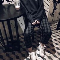 Quần baggy kẻ caro nam nữ unisex ống rộng dáng suông phong cách ulzzang SmileZ - Caro Xám Xanh,XL