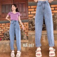 Quần baggy lưng cao  nắp túi