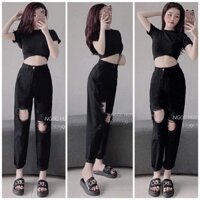 Quần baggy lưng cao rách gối giá rẻ