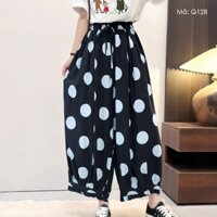 Quần baggy lửng lưng KAMAKA thun ống rộng chấm bi lớn - Q128