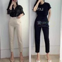 Quần Baggy [Mặc Là SANG] Quần Vải Nữ Cạp Cao, Đai Vuông, Cúc Lệch, Form Đẹp Từng Đường Kim Mũi Chỉ, Siêu Sang