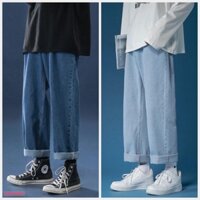 QUẦN BAGGY NAM JEANS MÀU XANH TRƠN LƯNG CAO TÔN DÁNG PHONG CÁCH THỂ THAO