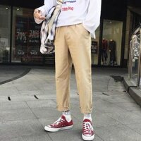 Quần Baggy Nam Nữ AROTI Ống Suông Rộng Vải Kaki Đẹp Dáng Âu Đứng Basic,Cạp Chun,Màu Đen-Be,Tiện Mặc Đi Học BG01-Đ - BE,M