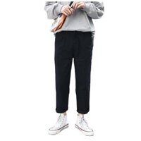 Quần Baggy Nam Nữ AROTI Ống Suông Rộng Vải Kaki Đẹp Dáng Âu Đứng Basic,Cạp Chun,Màu Đen-Be,Tiện Mặc Đi Học BG01-Đ - ĐEN,L