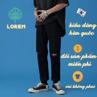 Quần baggy nam nữ đen rách gối , quần jeans ống rộng , dáng xuông , không phai màu phong cách Hàn Quốc  ྇