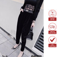 Quần baggy nhung nữ vải nhung đanh mềm mịn không xù, Quần baggy nữ cạp cao ôm ep tôn dáng hàng loại 1