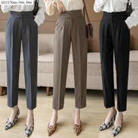 Quần baggy nữ 2 khuy cạp cao, vải tuyết mưa không nhăn, đứng form