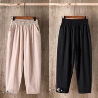 Quần baggy nữ chất đũi mát co giãn nhẹ cạp cao cạp chun thoải mái nhấn hàng đẹp dáng chẩn eo thon