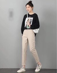 Quần baggy nữ chất kaki mềm  - be nhạt - M