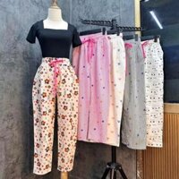 Quần baggy nữ hoạ tiết dễ thương cạp chun lưng cao ( chất vải thô hàn nhăn  mềm mát)