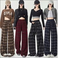 Quần Baggy Nữ Kẻ Sọc Caro Chất Umi Hàn Cao Cấp Co Giãn 4 Chiều Lót Lông Bên Trong