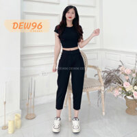 Quần baggy nữ lưng cao cạp thun dáng ngắn chất vải umi Hàn co giãn 4 chiều mềm mịn ít nhăn có túi trước
