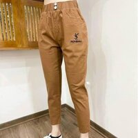 Quần baggy nữ lưng cao cạp chun vải đũi thêu kyessfrent M822