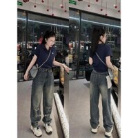 Quần baggy nữ lưng cao chất jeans cạp phối thêm màu khói trẻ trung năng động 3398 - Huyền Diệu Boutique
